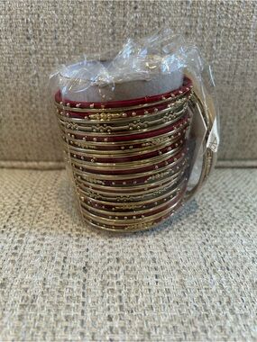 Amrita Singh Gold and Red Stacked Bangle Bracelet Set